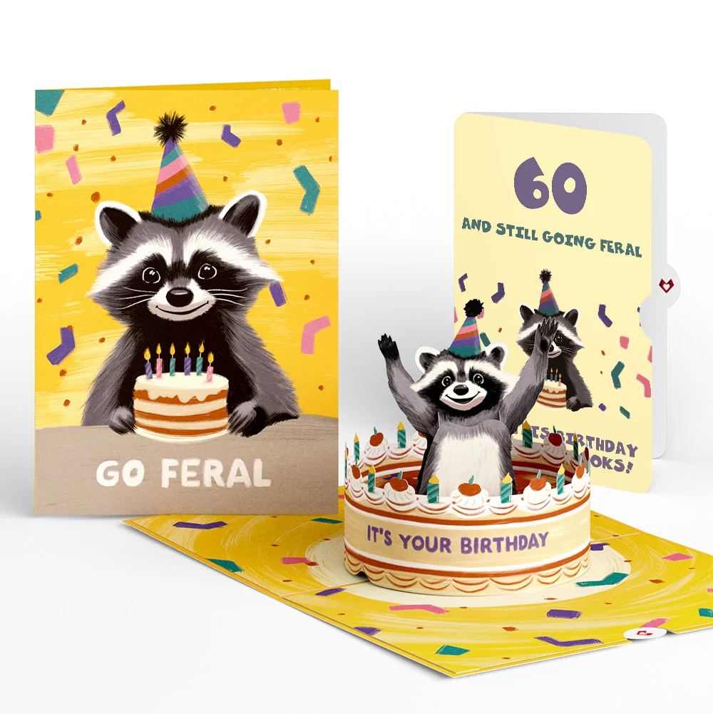 Lovepop Go Feral Raccoon 60th Birthday Pop-Up Card and Sentiment Set Candle