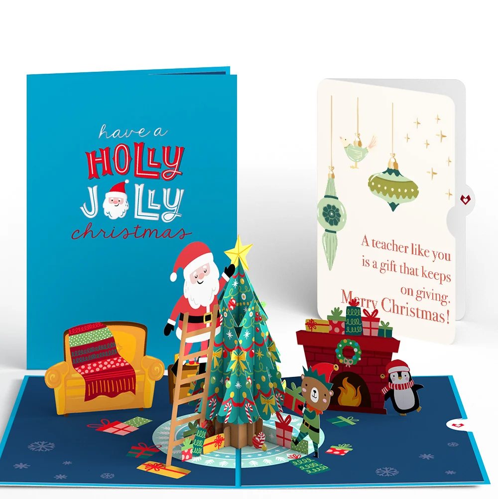 Lovepop Santa Decorating a Christmas Tree Pop-Up Card and Sentiment Set for Teacher Chair
