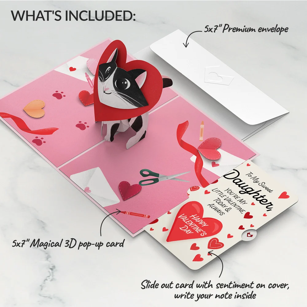 Lovepop Crafty Cat Valentine’s Day Surprise Pop-Up Card and Sentiment Set for Daughter Cream - Image 2