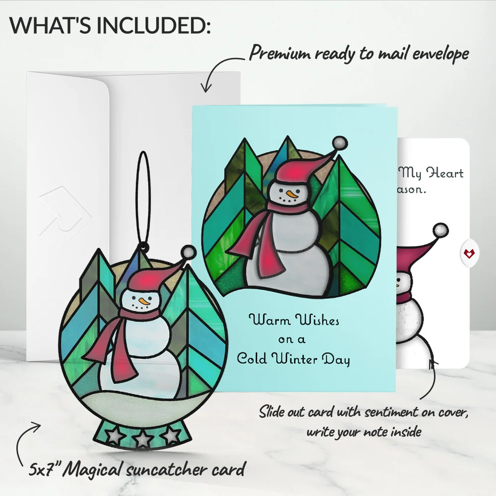 Lovepop Warm Wishes Snowman Holiday Suncatcher Card and Sentiment Set for Partner Glass - Image 2