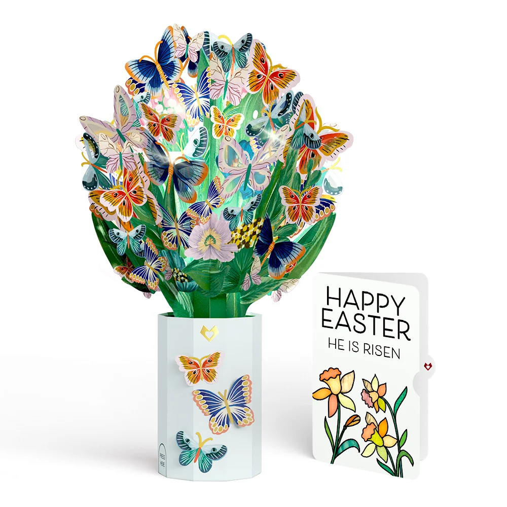 Lovepop Butterfly Garden Easter Light-Up Bouquet and Garden Blooms He Is Risen Sentiment Set Vase