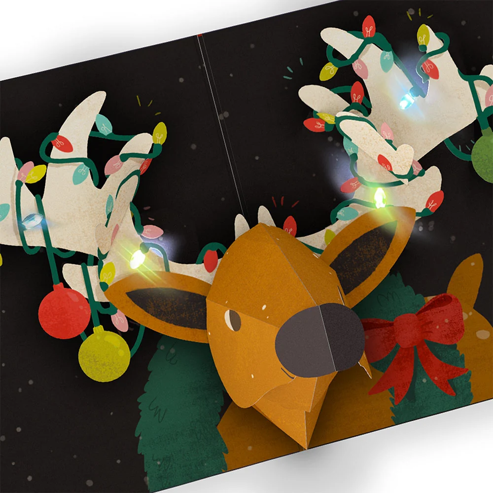 Lovepop All Is Bright Holiday Reindeer Christmas Light-Up Pop-Up Card and Sentiment Set Chair - Image 3