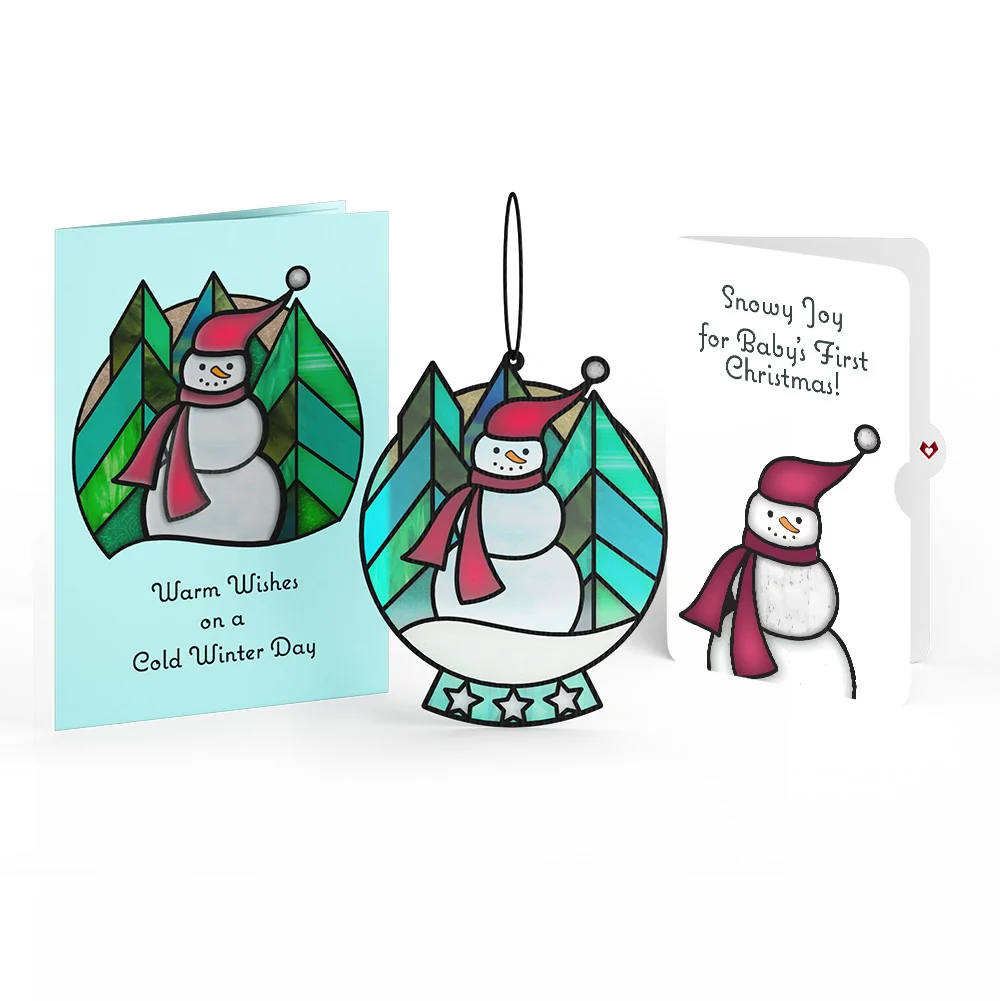 Lovepop Warm Wishes Snowman First Christmas Suncatcher Card and Sentiment Set for Baby Glass