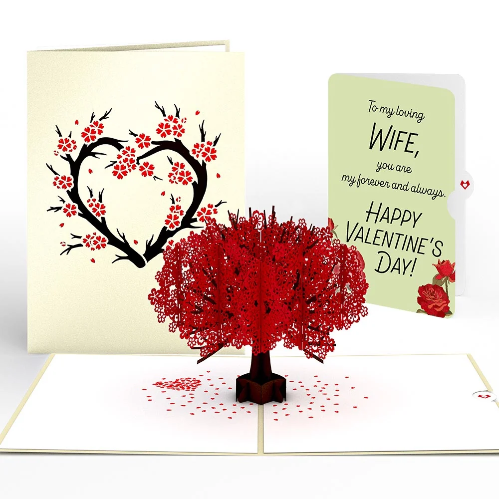 Lovepop Red Sakura Tree Valentine Pop-Up Card and Sentiment Set for Wife
