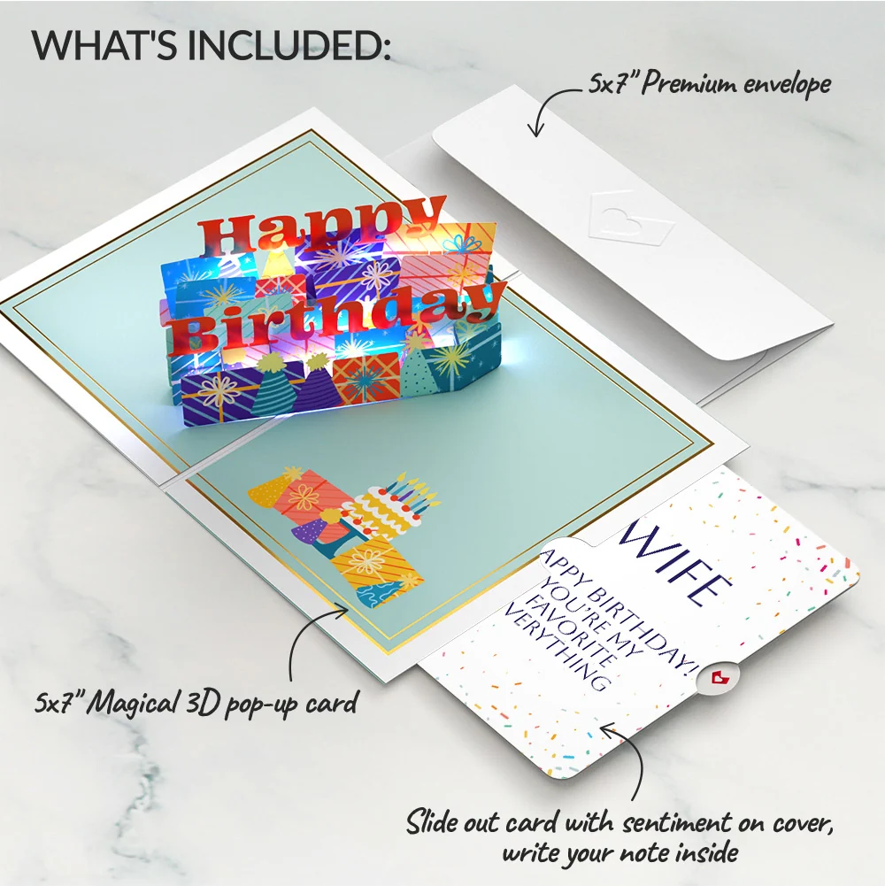 Lovepop Wishing You a Happy Birthday Music and Lights Pop-Up Card and Sentiment Set for Wife - Image 2