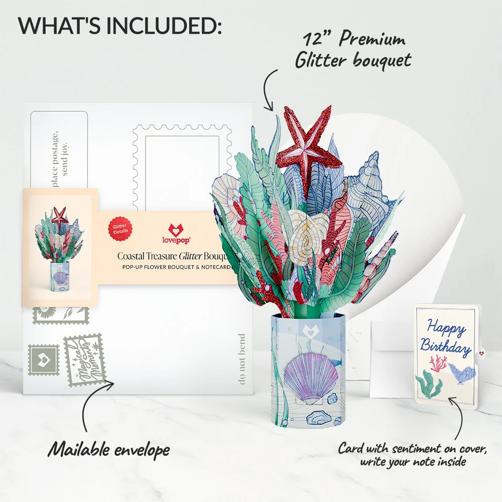 Lovepop Coastal Treasure Birthday Glitter Bouquet and Sentiment Set Vase - Image 2