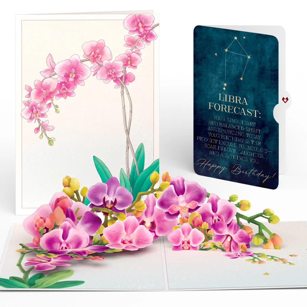 Lovepop Watercolor Orchid Birthday Pop-Up Card and Libra Zodiac Sentiment Set