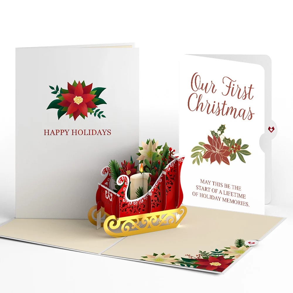 Lovepop Holiday Poinsettia Sleigh Pop-Up Card and First Christmas Sentiment Set for Partner Candle