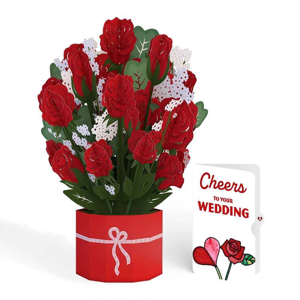 Lovepop Red Rose Weddings Grand Bouquet and Sentiment Set Vase