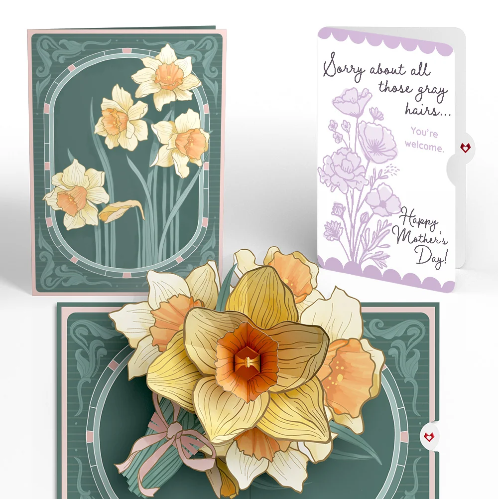 Lovepop Daffodils in Bloom Mother’s Day Pop-Up Card and Vintage Lavender Floral Sentiment Set for Mom