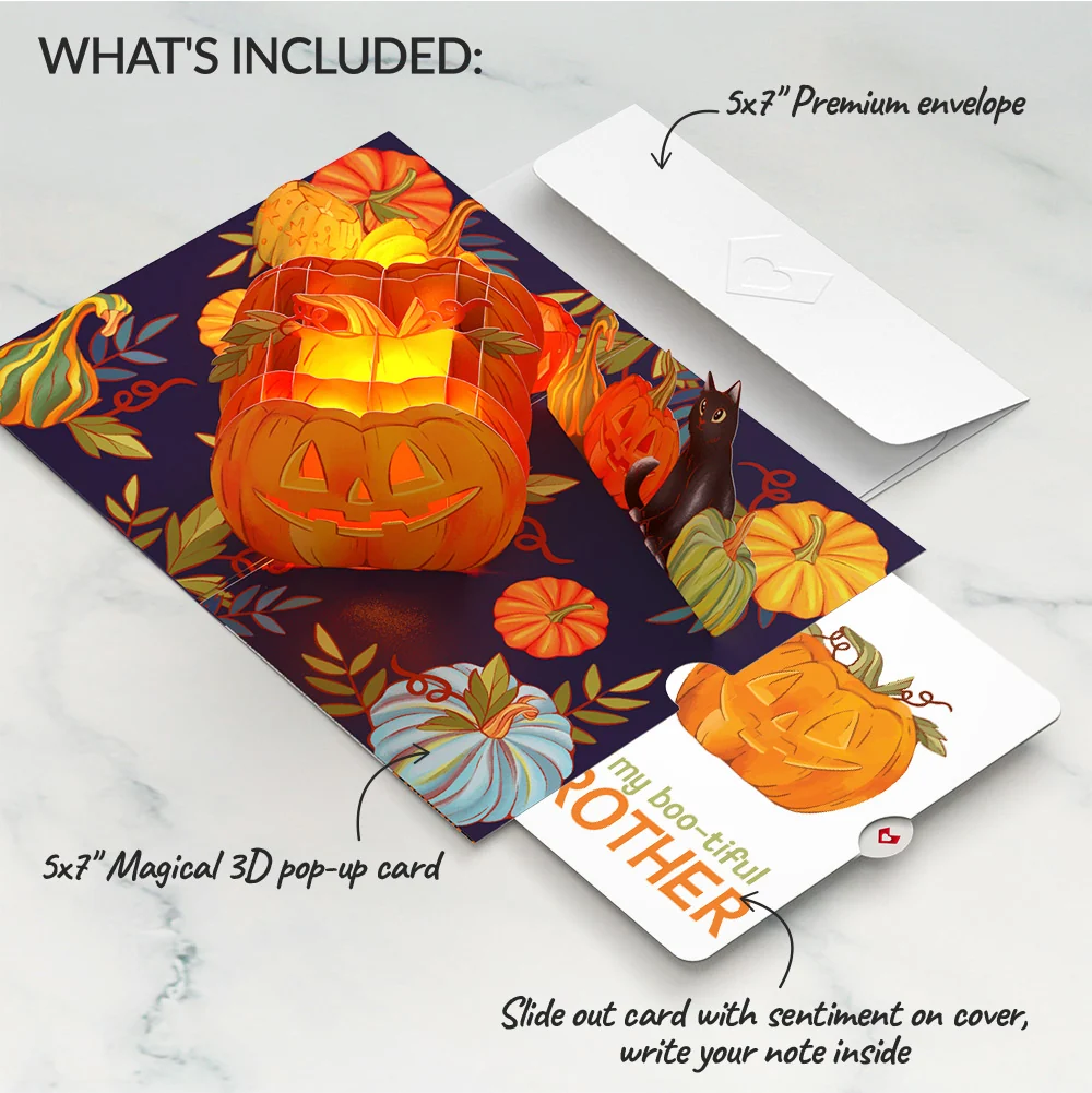 Lovepop Happy Halloween Pumpkin Light-Up Pop-Up Card and Sentiment Set for Brother - Image 2