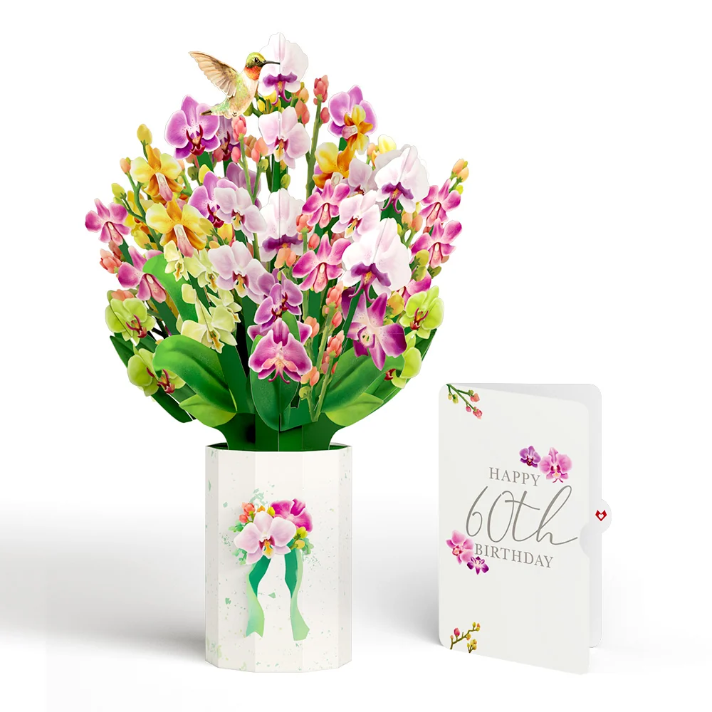 Lovepop Orchid 60th Birthday Bouquet and Sentiment Set Vase