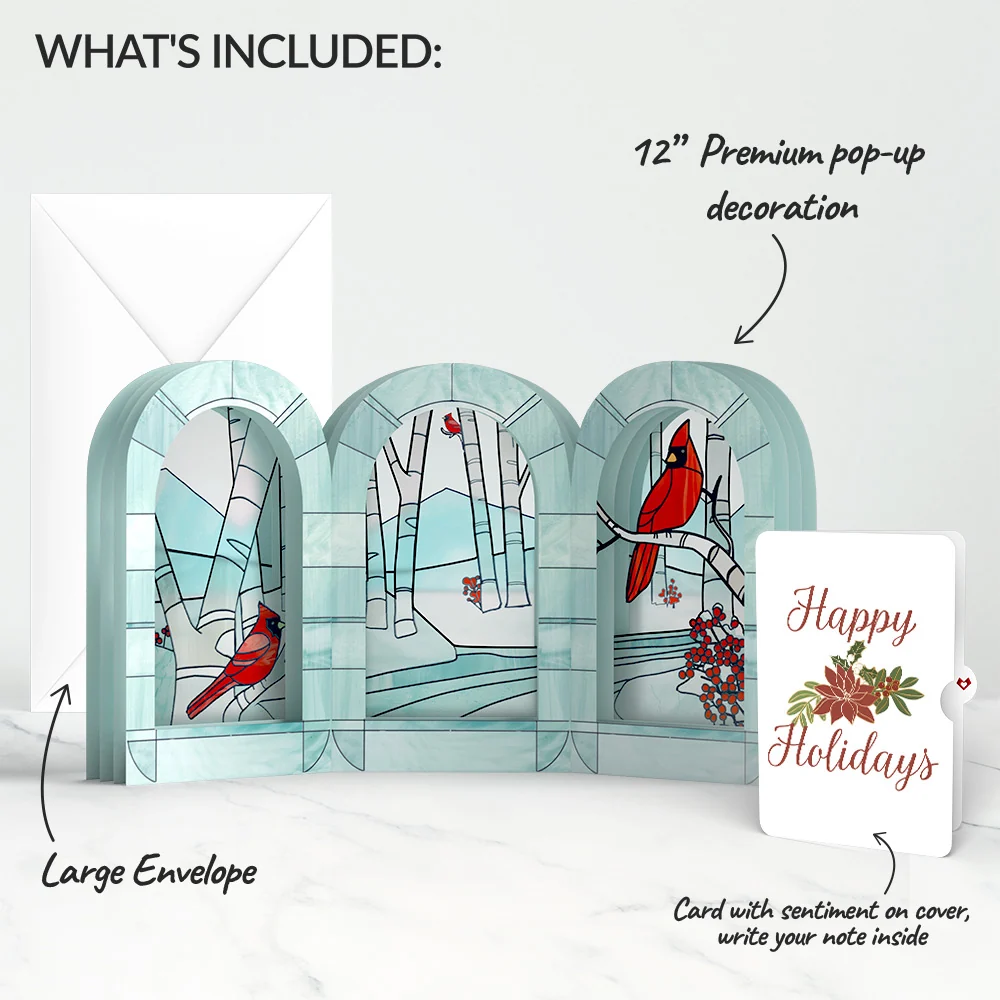 Lovepop Stained Glass Winter Cardinal Pop-Up Gift and Poinsettia Holiday Sentiment Set - Image 2