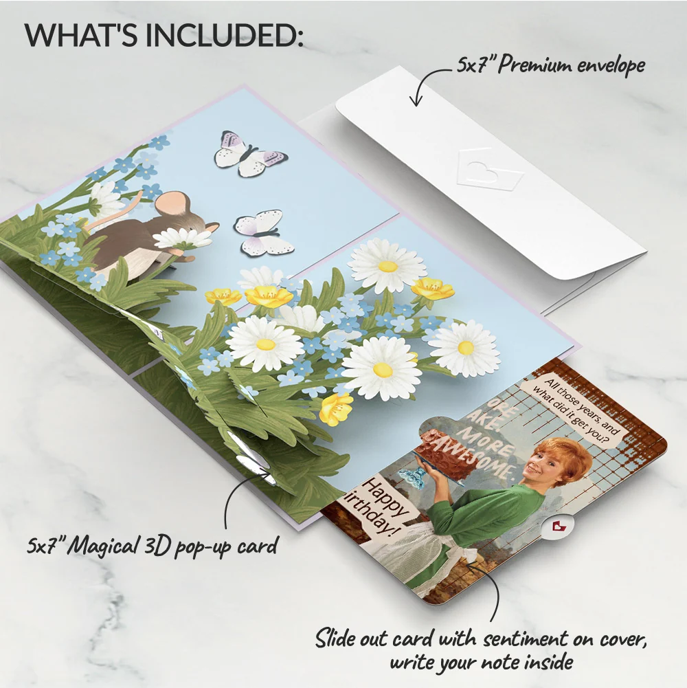 Lovepop Field Mouse in the Flowers Birthday Pop-Up Card and More Cake More Awesome Sentiment Set - Image 2