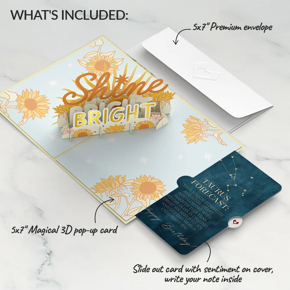 Lovepop Shine Bright Birthday Pop-Up Card and Taurus Zodiac Sentiment Set - Image 2