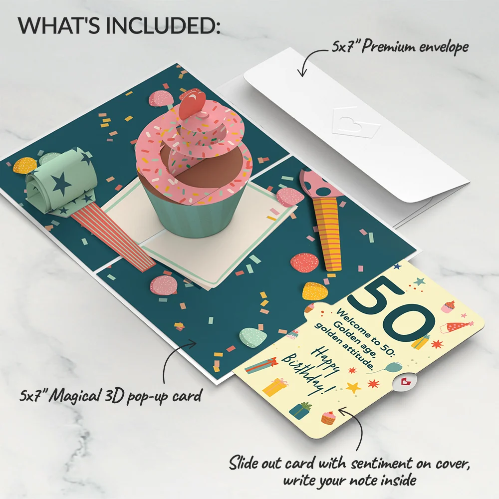 Lovepop 50th Birthday Cupcake Pop-Up Card and Sentiment Set Candle - Image 2