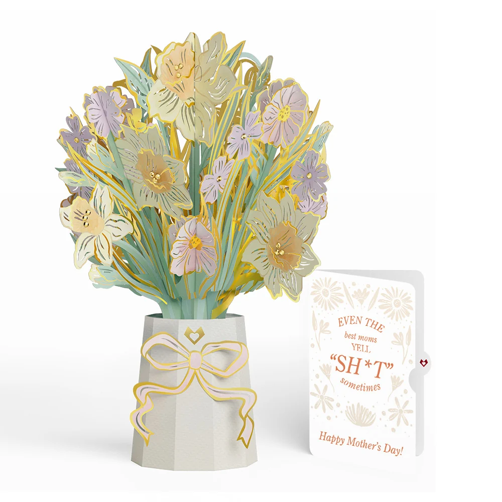 Lovepop Gilded Daffodil Mother’s Day Luxe Bouquet and Retro Bloom Sass Sentiment Set for Mom Vase