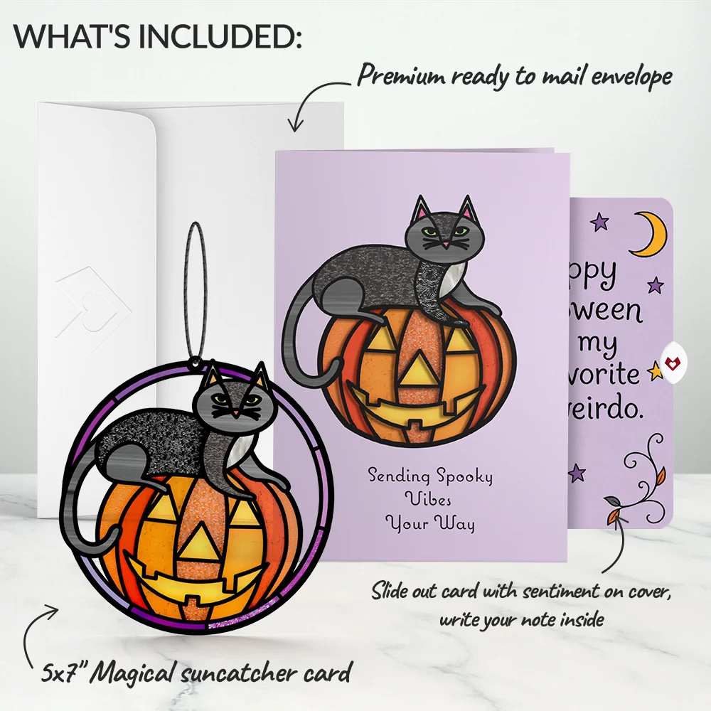 Lovepop Spooky Vibes Halloween Cat Suncatcher Card and Favorite Weirdo Sentiment Set Candle - Image 2