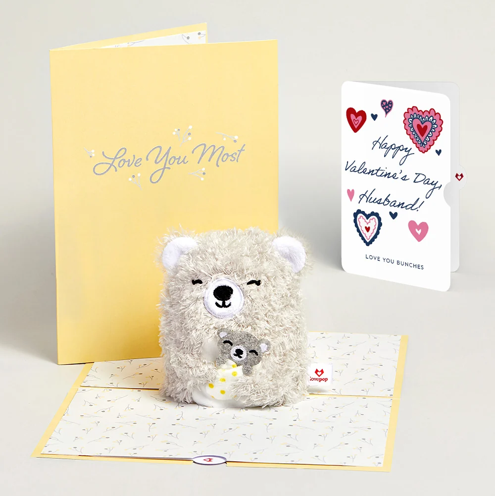 Lovepop 'Love You Most' Mama Bear Valentine Plushpop Card and Sentiment Set for Husband Cream