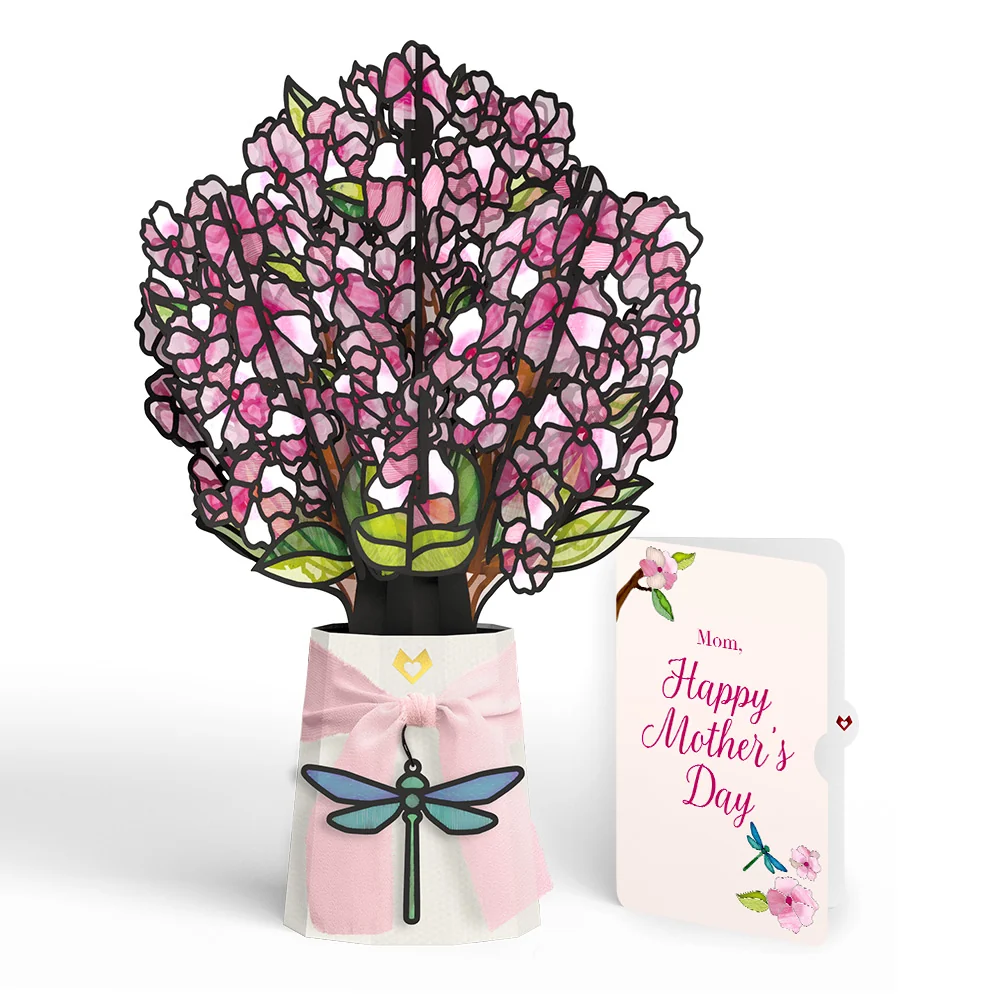 Lovepop Sun-dappled Cherry Blossom Mother’s Day Suncatcher Bouquet and Cherry Blossom Grace Sentiment Set for Mom Glass
