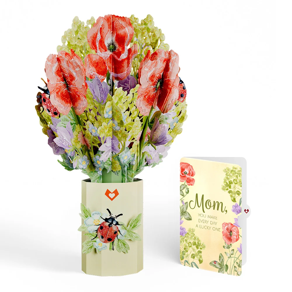 Lovepop Lovely Ladybug Glitter Bouquet and Sentiment Set for Mom Vase