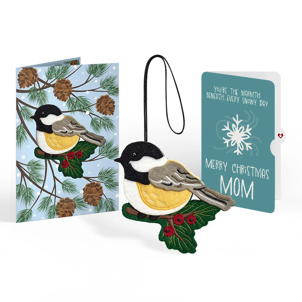 Lovepop Winter Chickadee HeartFelt Charm Card and Snowflake Christmas Sentiment Set for Mom