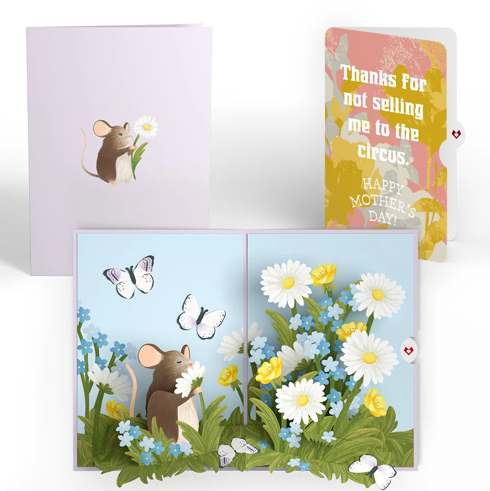 Lovepop Field Mouse in the Flowers Mother’s Day Pop-Up Card and Playful Painted Bloom Sentiment Set for Mom