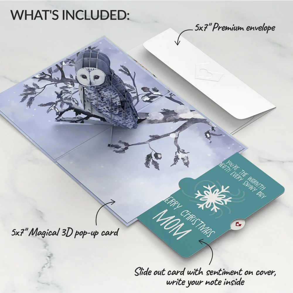 Lovepop Snowy Owl Christmas Pop-Up Card and Sentiment Set for Mom - Image 2
