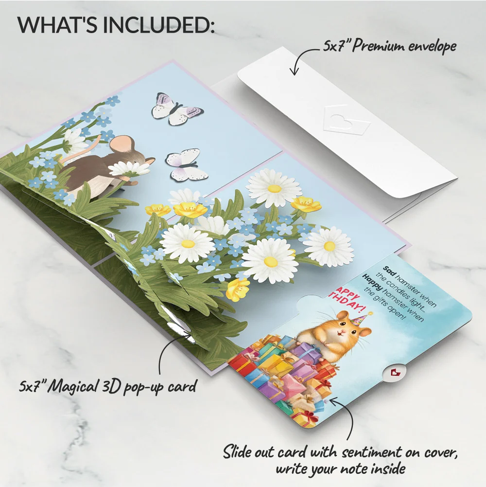 Lovepop Field Mouse in the Flowers Birthday Pop-Up Card and Happy Hamster Sentiment Set Candle - Image 2