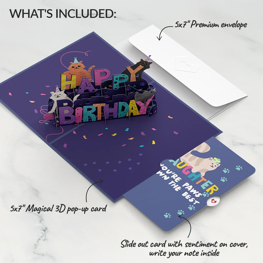 Lovepop Happy Birthday Cats Pop-Up Card and Sentiment Set for Daughter - Image 2