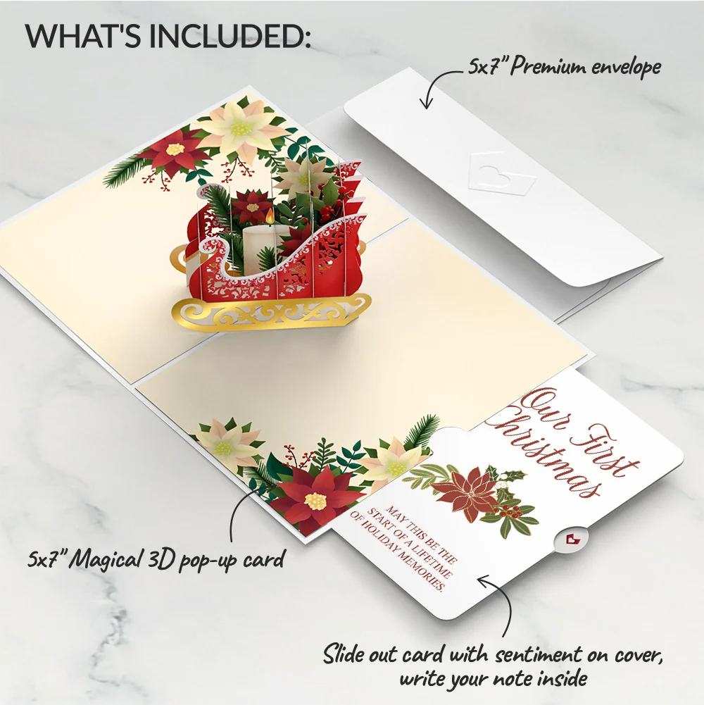 Lovepop Holiday Poinsettia Sleigh Pop-Up Card and First Christmas Sentiment Set for Partner Candle - Image 2