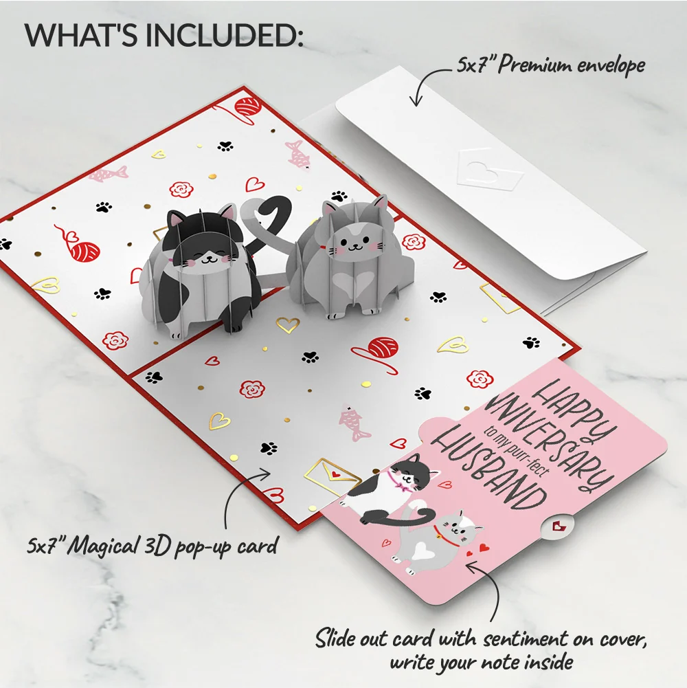 Lovepop Love Cats Anniversary Pop-Up Card and Sentiment Set for Husband - Image 2