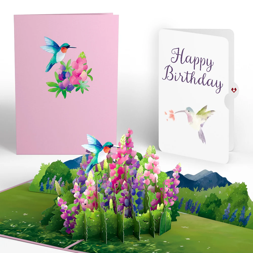 Lovepop Lupine Hummingbird Birthday Pop-Up Card and Hummingbird Kisses Sentiment Set