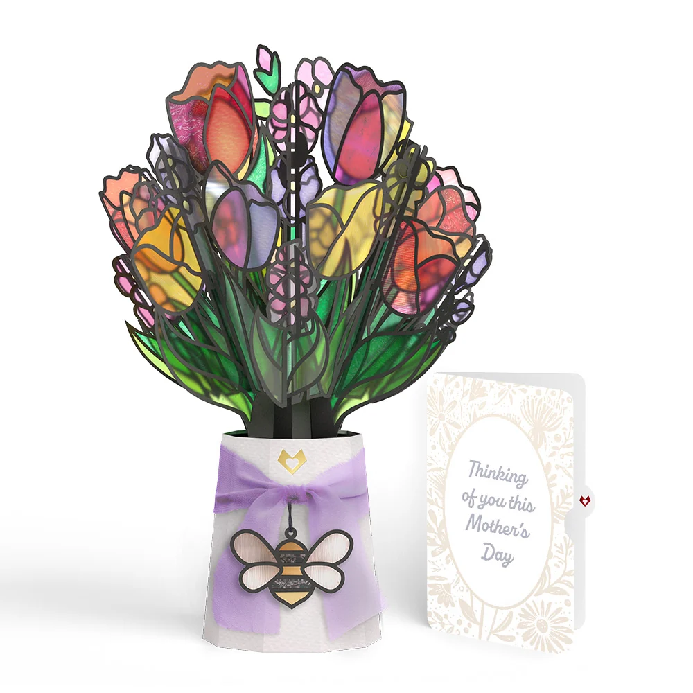 Lovepop Vibrant Tulip Mother’s Day Suncatcher Bouquet and Sentiment Set for Mom Glass