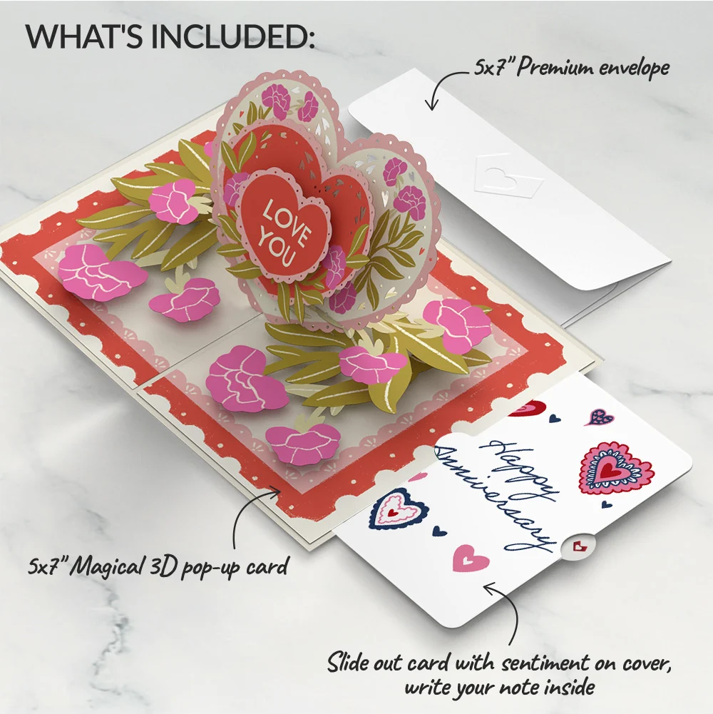 Lovepop Vintage Floral Love You Heart Anniversary Pop-Up Card and Sentiment Set - Image 2