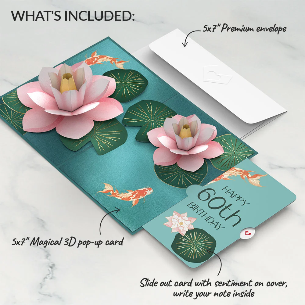 Lovepop Koi Fish and Lotus 60th Birthday Pop-Up Card and Sentiment Set - Image 2
