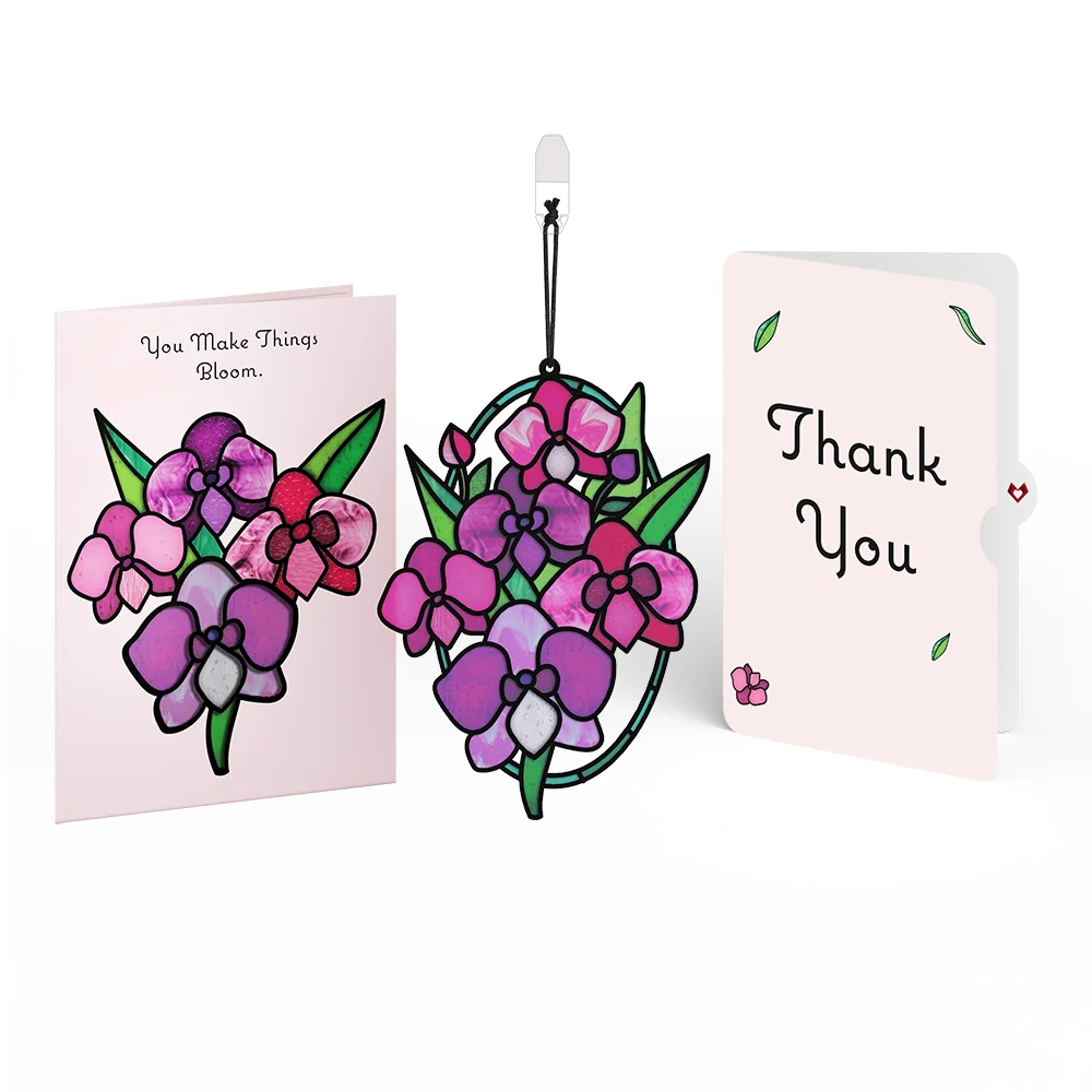 Lovepop You Make Things Bloom Orchid Thank You Suncatcher Card and Sentiment Set Glass