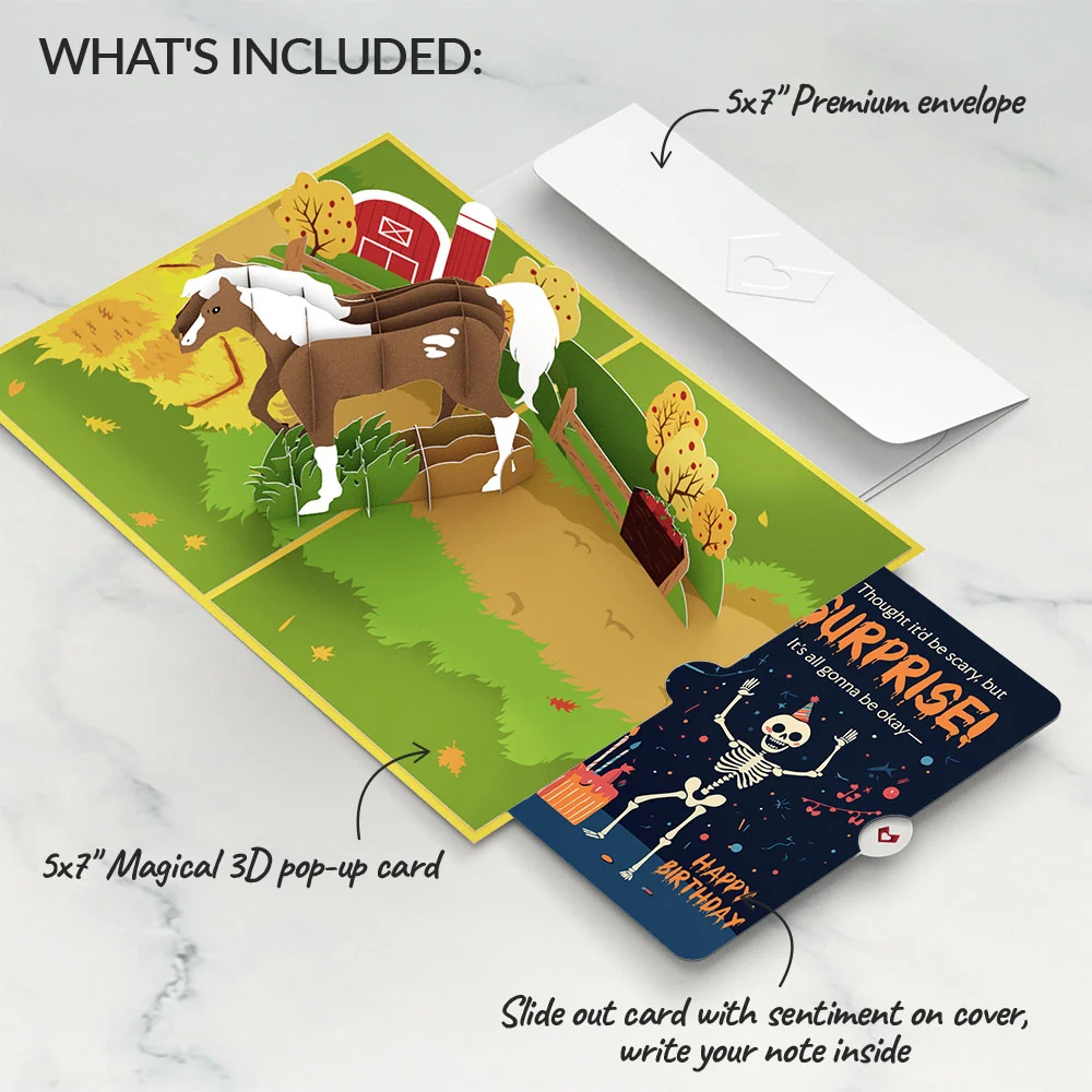 Lovepop Horse Birthday Pop-Up Card and Surprise Skeleton Sentiment Set - Image 2