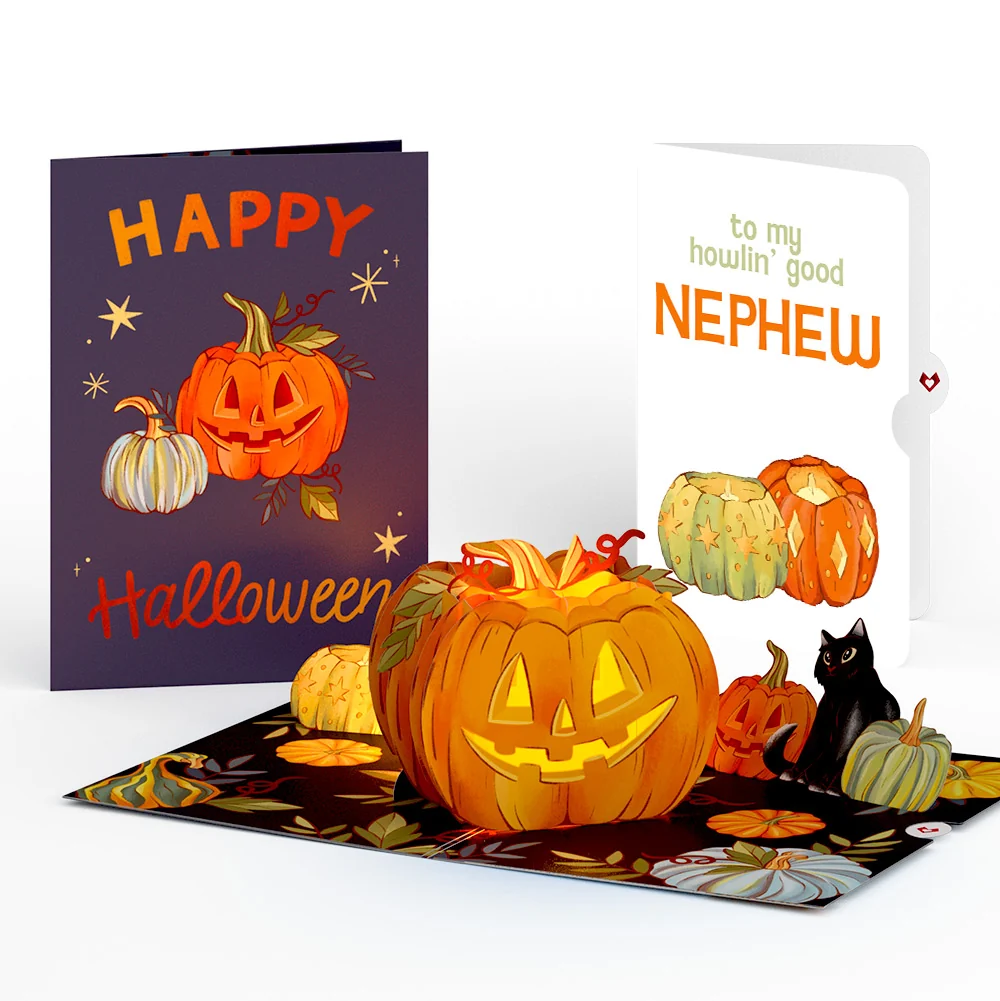 Lovepop Happy Halloween Pumpkin Light-Up Pop-Up Card and Sentiment Set for Nephew