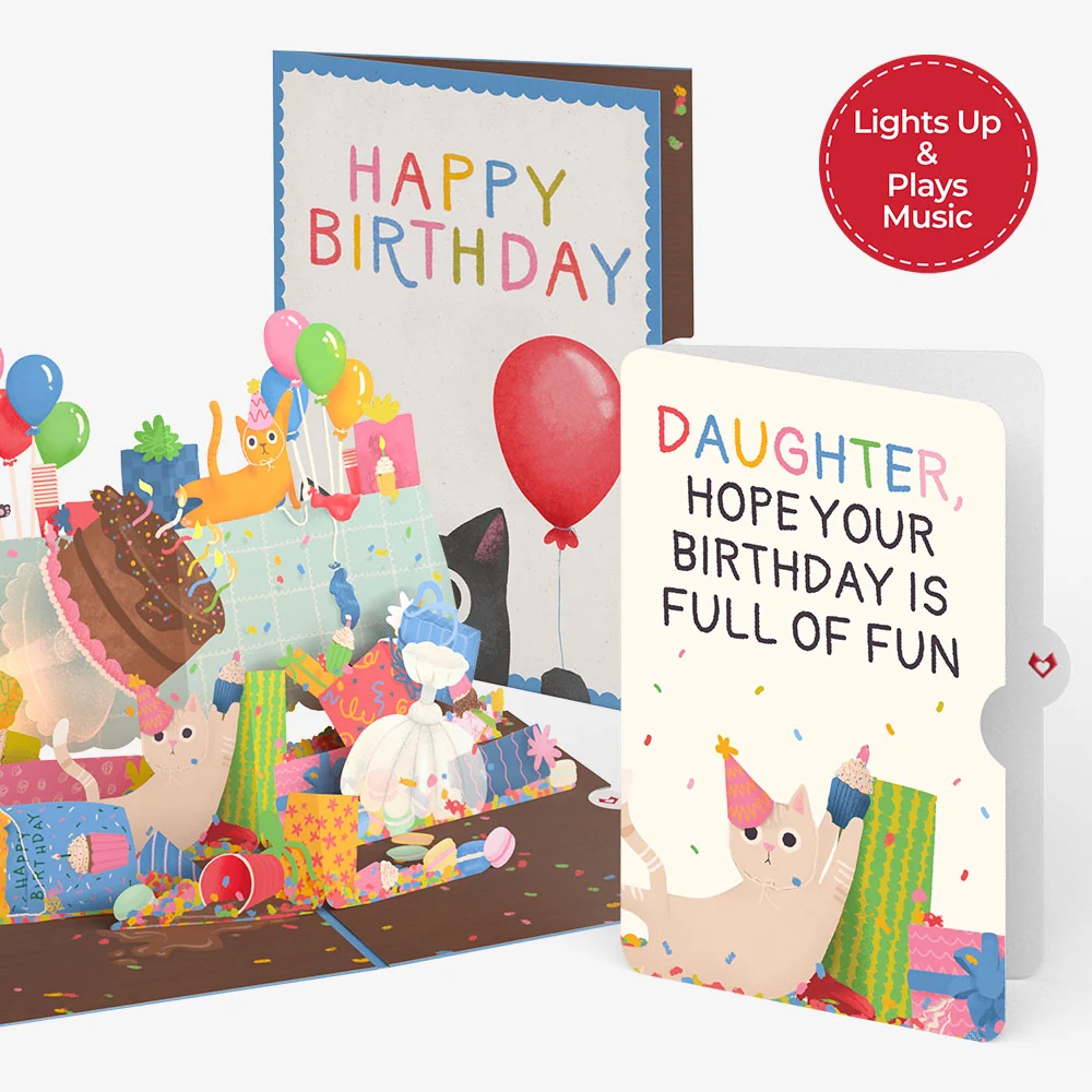 Lovepop Birthday Cat-astrophe Music and Lights Pop-Up Card and Sentiment Set for Daughter Cream