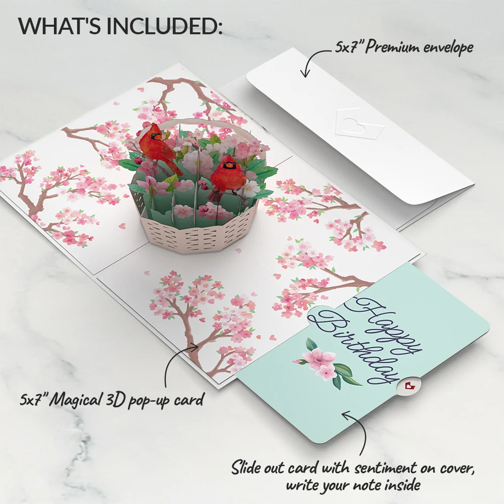 Lovepop Cherry Blossom Basket with Cardinals Birthday Pop-Up Card and Sentiment Set - Image 2