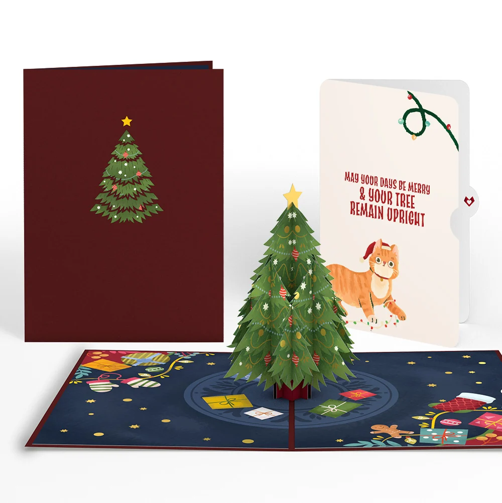 Lovepop Festive Christmas Tree Pop-Up Card and Funny Cat Sentiment Set Cream
