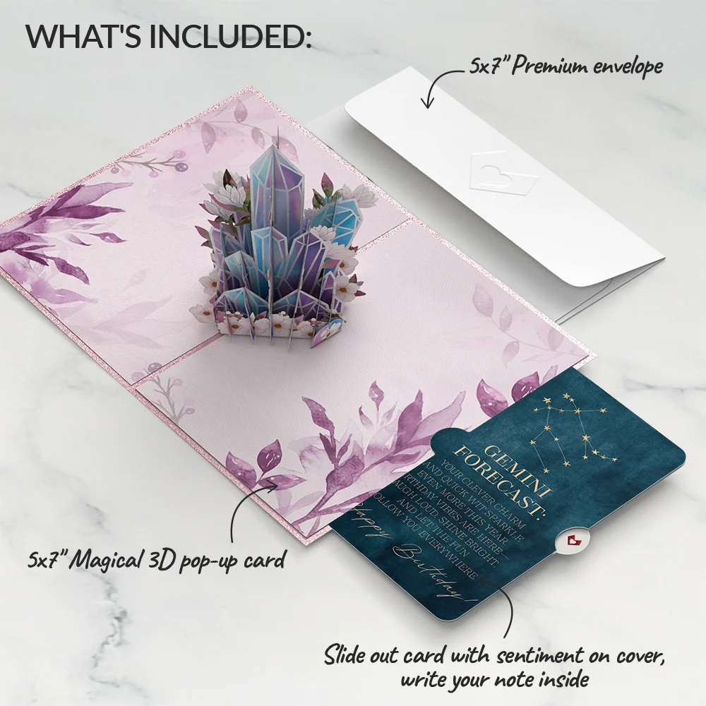 Lovepop Good Vibes Crystals Birthday Pop-Up Card and Gemini Zodiac Sentiment Set - Image 2