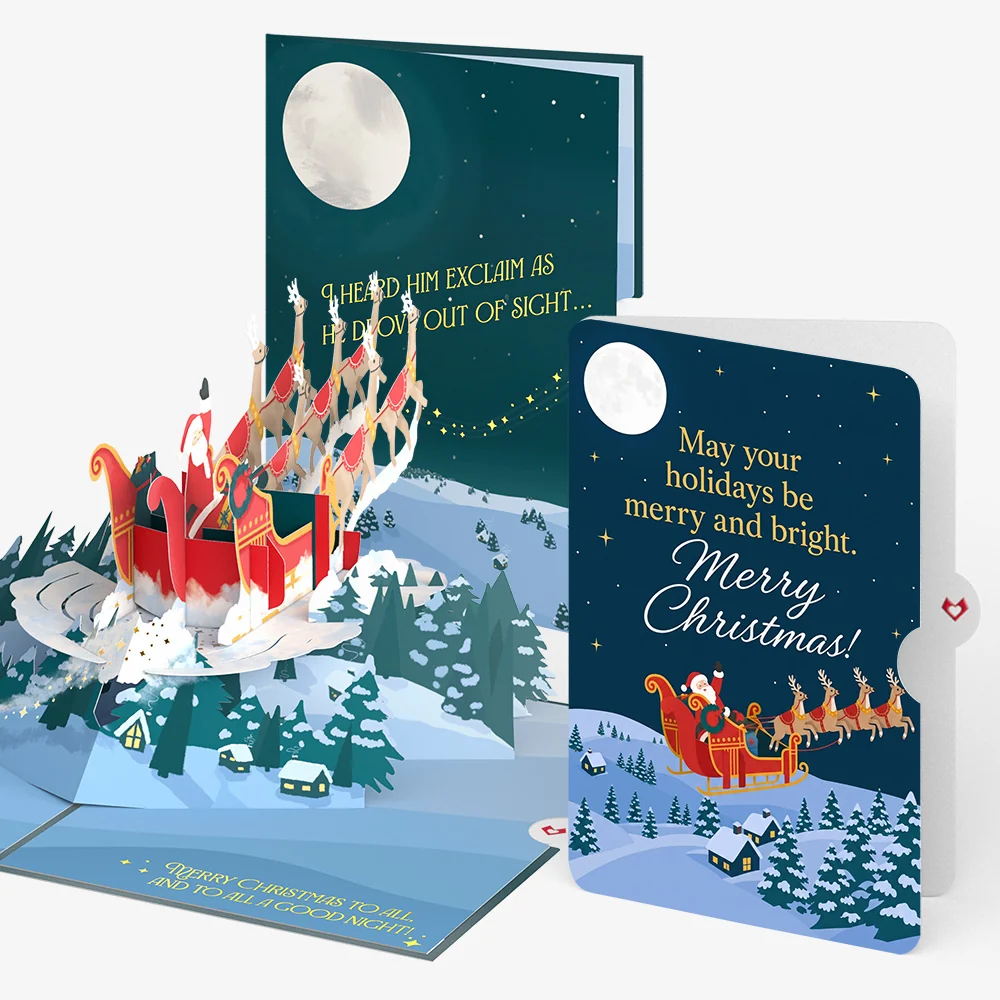 Lovepop Night Sky Santa Sleigh Christmas Pop-Up Card and Holiday Moonlight Sentiment Set