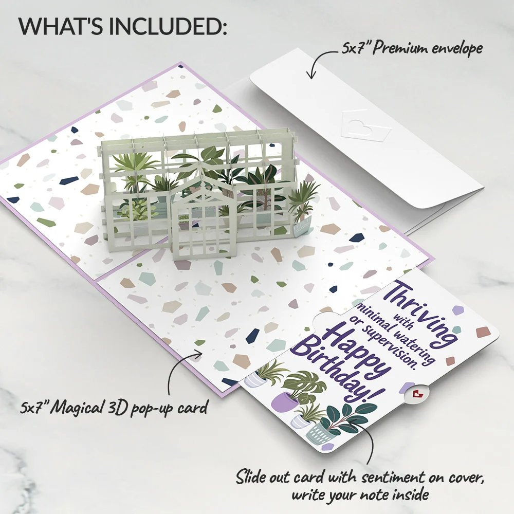 Lovepop Greenhouse Garden Birthday Pop-Up Card and Thriving Plants Sentiment Set Glass - Image 2