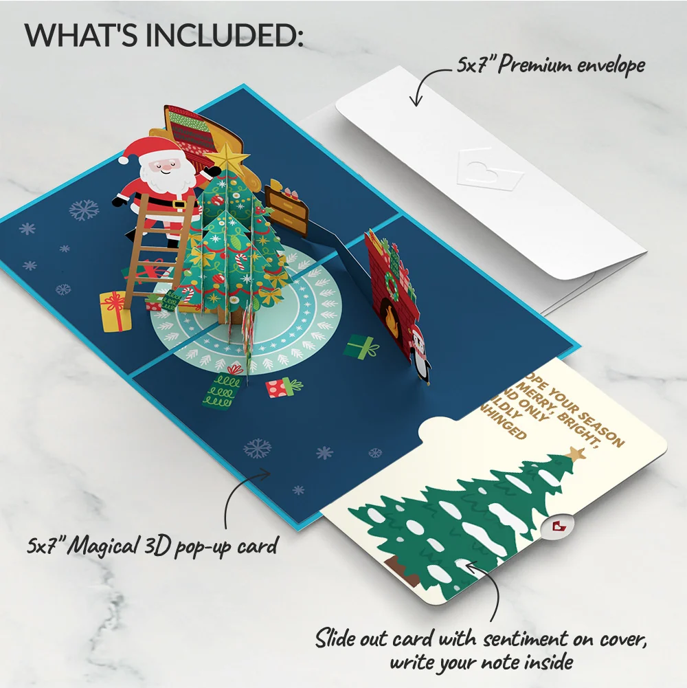 Lovepop Santa Decorating a Christmas Tree Pop-Up Card and Blessing Sentiment Set Cream - Image 2