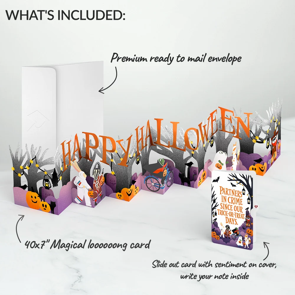 Lovepop Happy Halloween Trick-or-Treat Loooooong Card (Expands to 2 feet) and Partners In Crime Sentiment Set Bicycle - Image 2