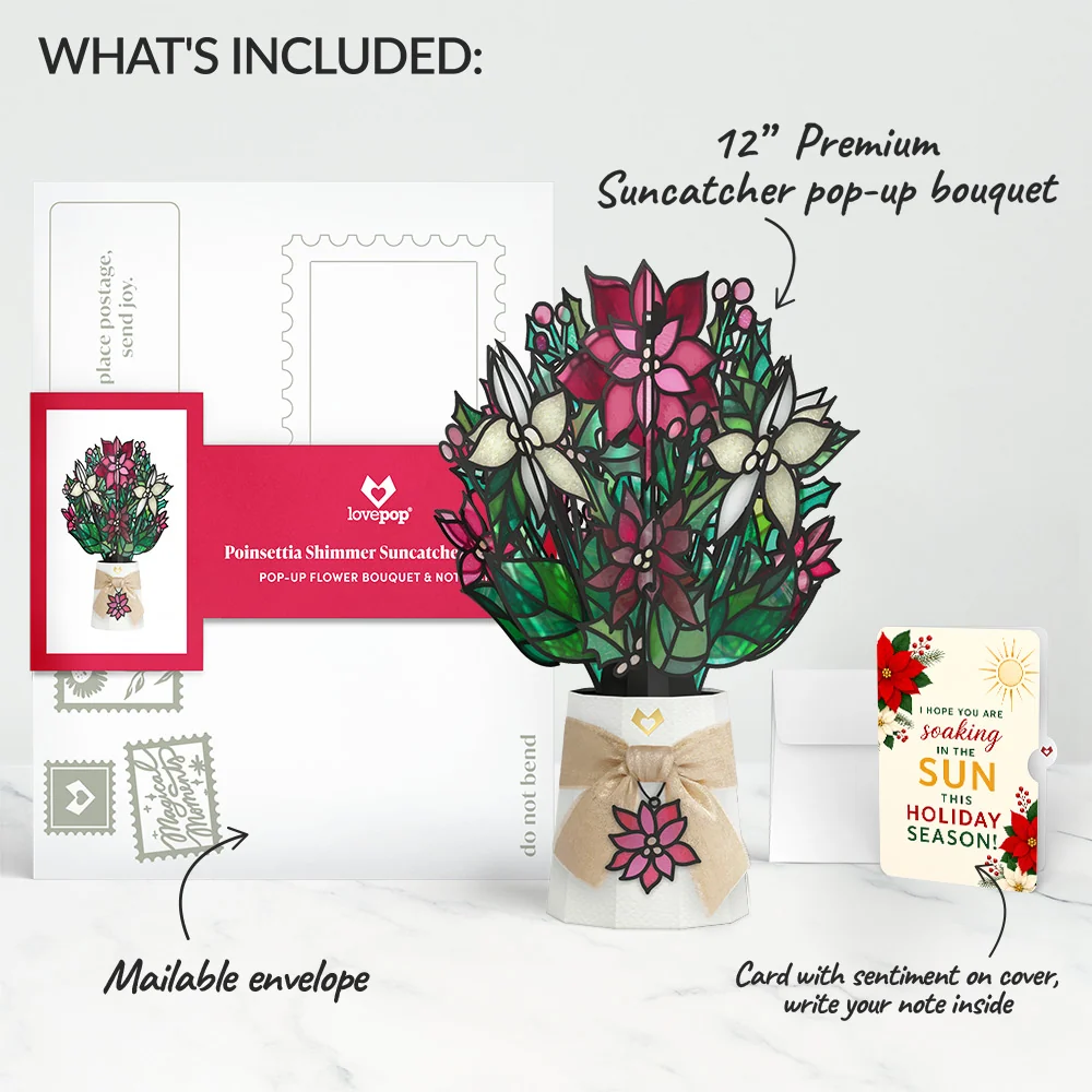 Lovepop Poinsettia Shimmer Christmas Suncatcher Bouquet and Soaking Sun Sentiment Set Glass - Image 2