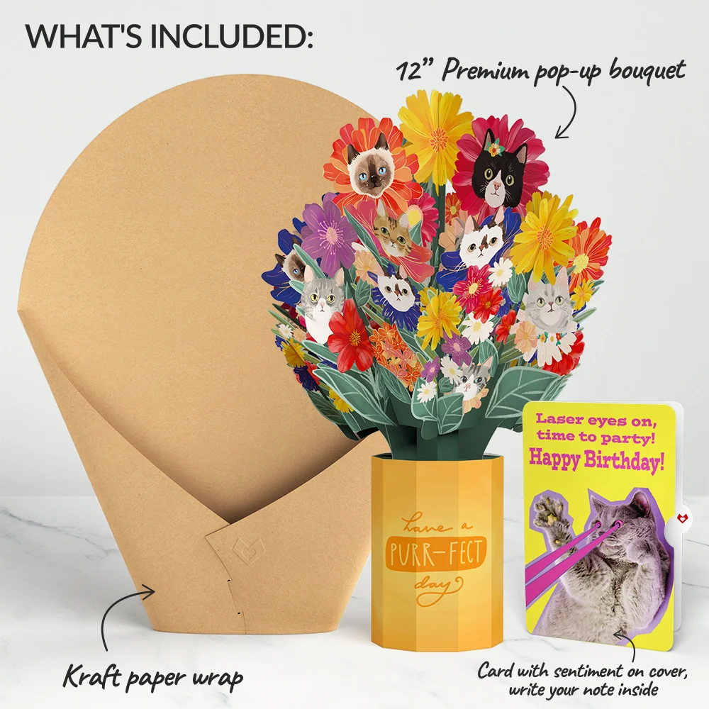 Lovepop Purr-fect Cat Birthday Bouquet and Cat Laser Eyes Sentiment Set Vase - Image 2