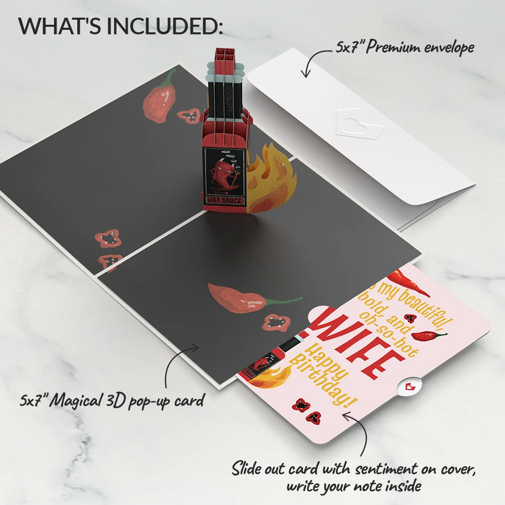 Lovepop Happy Birthday Hot Stuff Pop-Up Card and Sentiment Set for Wife Bottle - Image 2
